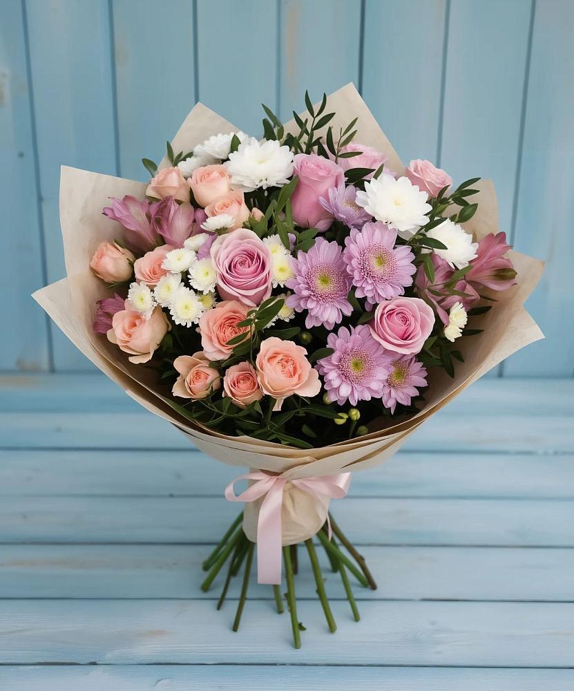 Букет цветов из: Хризантемы, Розы и Альстромерии во Всеволодо-Вильве