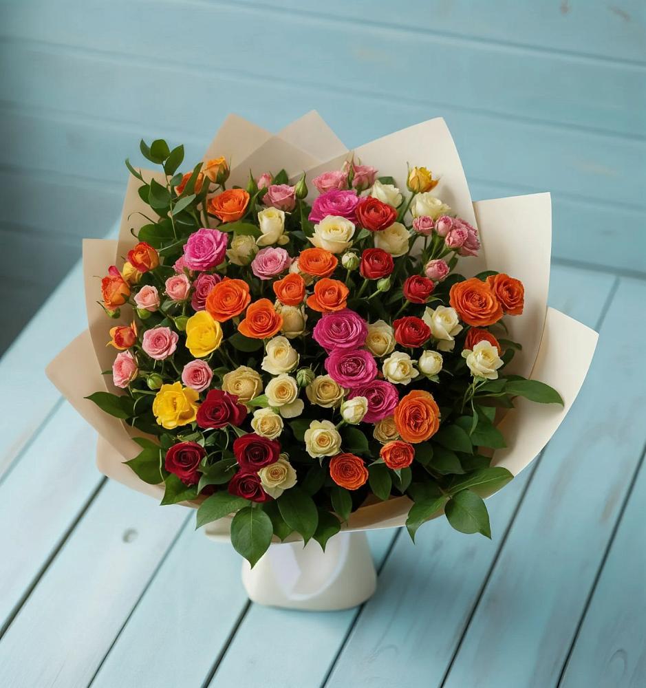 Букет Микс из разноцветных кустовых роз во Всеволодо-Вильве
