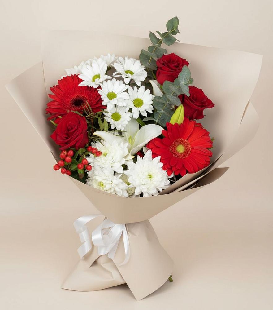 Букет цветов из: Розы, Хризантемы, Герберы и Лилии во Всеволодо-Вильве
