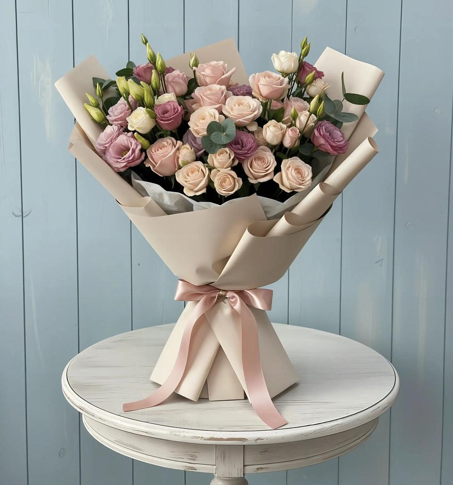 Букет цветов из: Розы и Лизиантусы во Всеволодо-Вильве